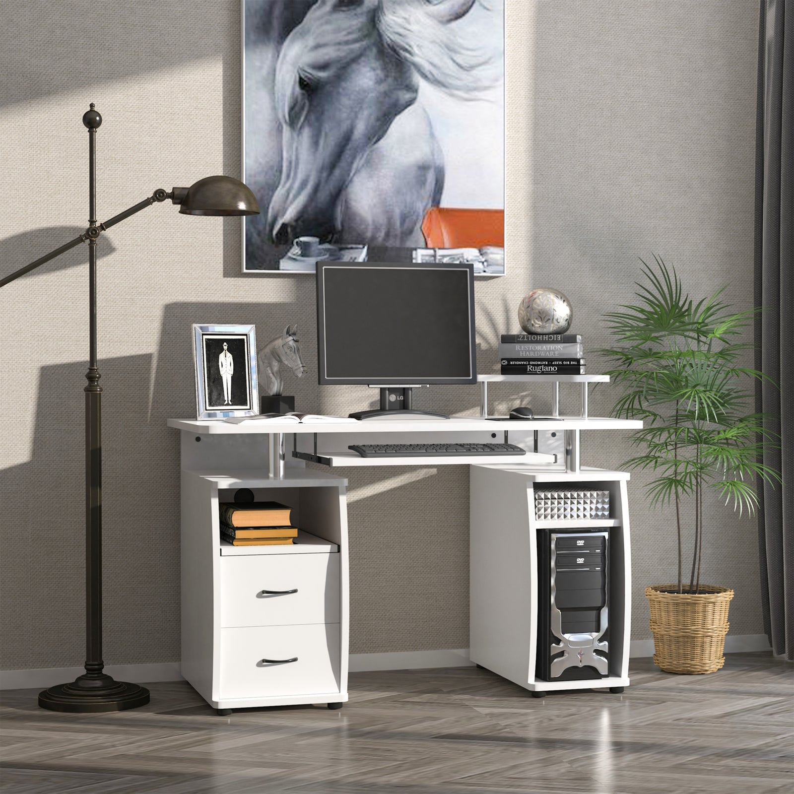 Office Desk With Keyboard Tray, Drawer | White