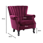 Vintage Old-fashion Velvet Wing Back Armchair With Studs | Wine
