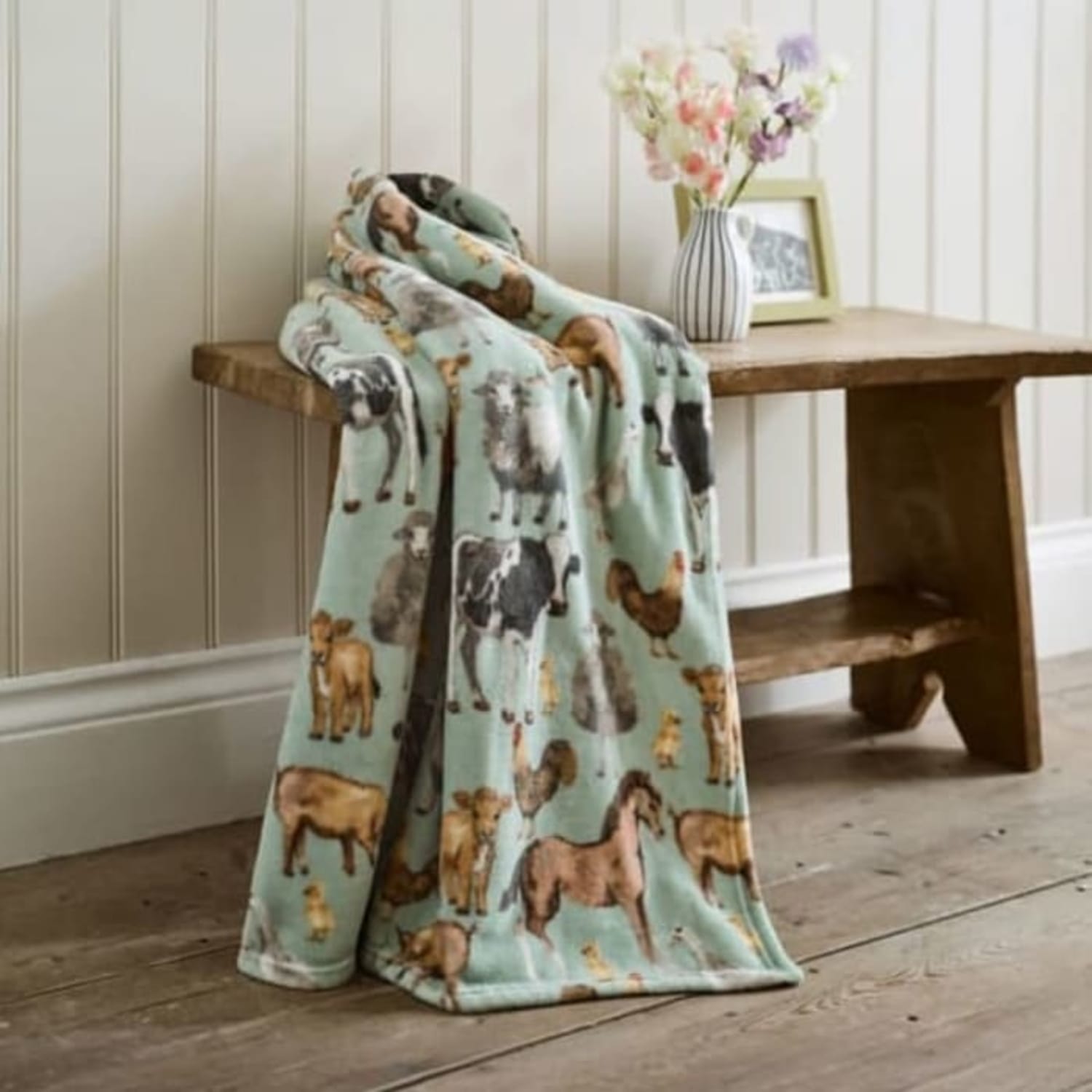 Deyongs Supersoft Farmyard Animal Print Coral Fleece Throw