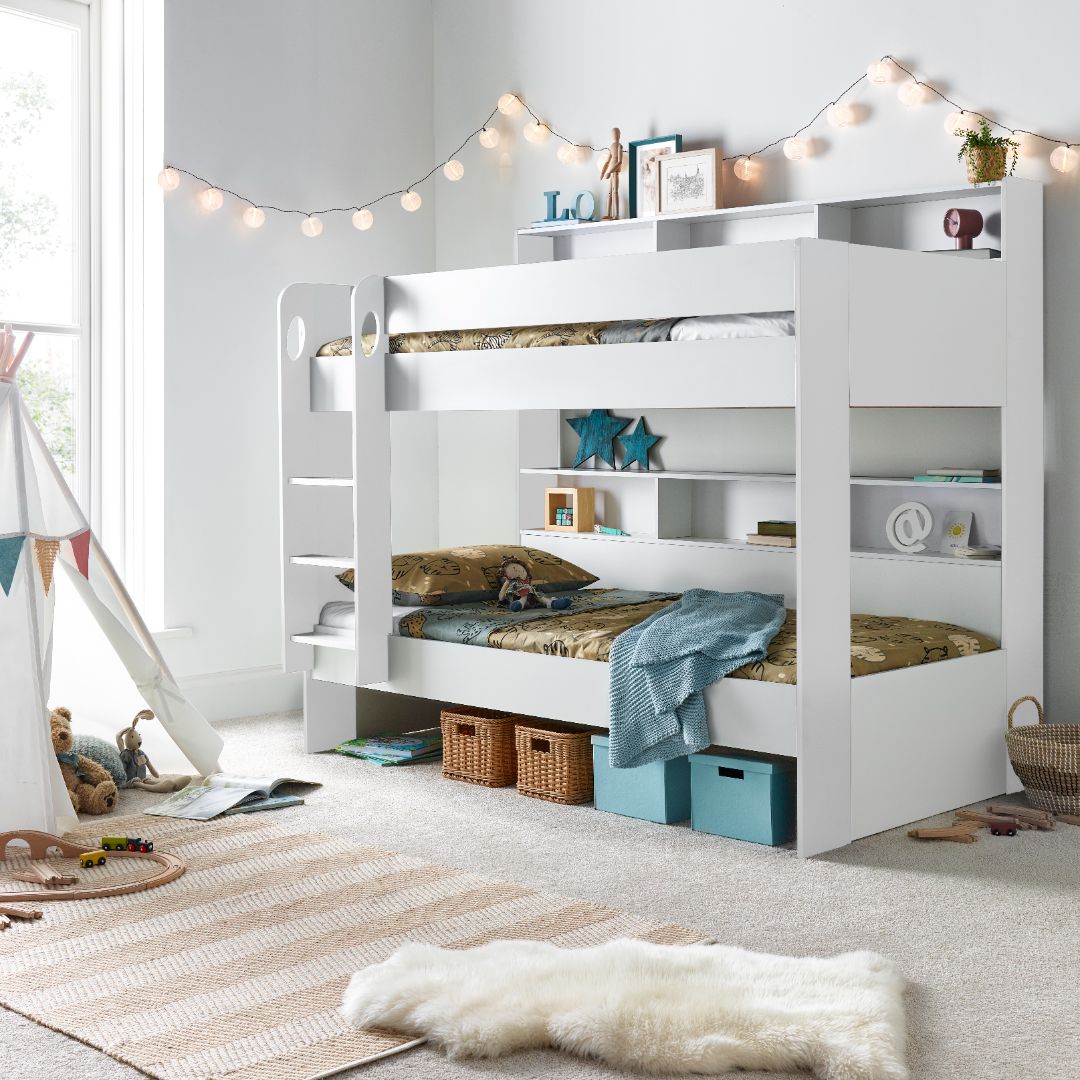 Olly Storage Bunk Bed Without Drawer With Spring Mattresses | Single | White
