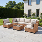 Saviano 6 Seat Modular Rattan Conversation Set | Cream & Brown