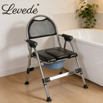 Folding Commode Chair Adjustable Height Bedside Toilet Shower Seat 150kg | Black