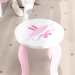 Kids Dressing Table Set, Ballet Theme Vanity Table With Stool, Mirror, Drawer