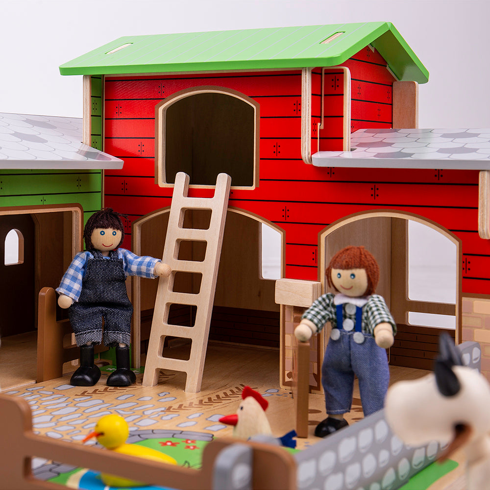 Wooden 'cobblestone' Farm Playset, Removable Roof Panels