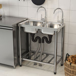 71cm W X 39cm D X 80cm H Two Compartment Stainless Steel Sink With Shelf