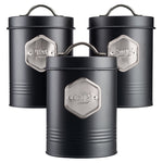 Tea Coffee & Sugar Canisters Bin Jar Storage 3pc Black/silver | Black