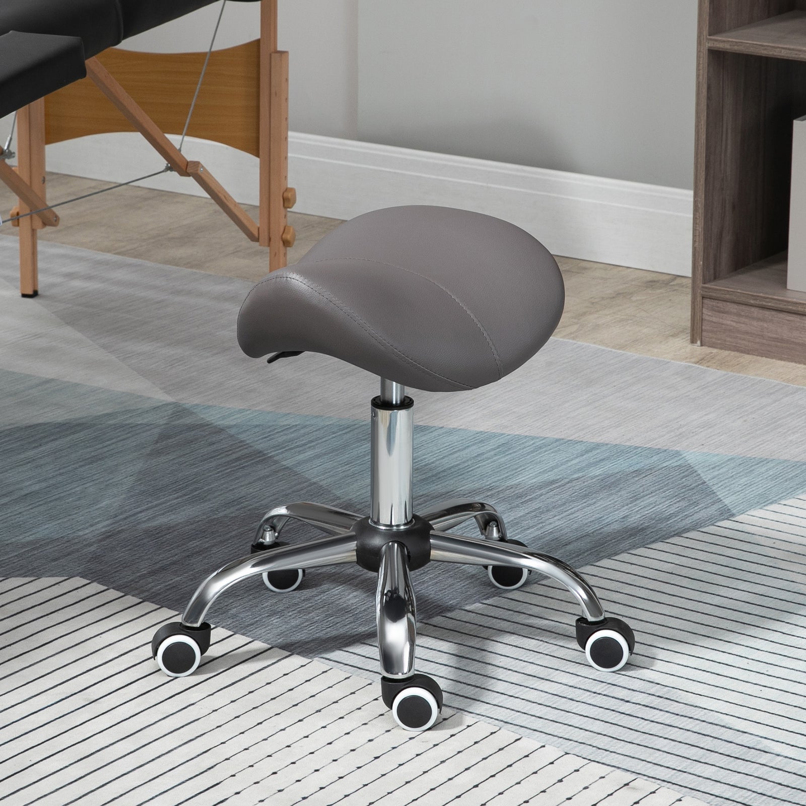 Pu Leather Saddle Stool W/ Moulded Padded Seat Adjustable | One Size | Gray