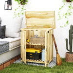 Wooden Garden Storage Shed W/hinged Roof And Shelf | Natural