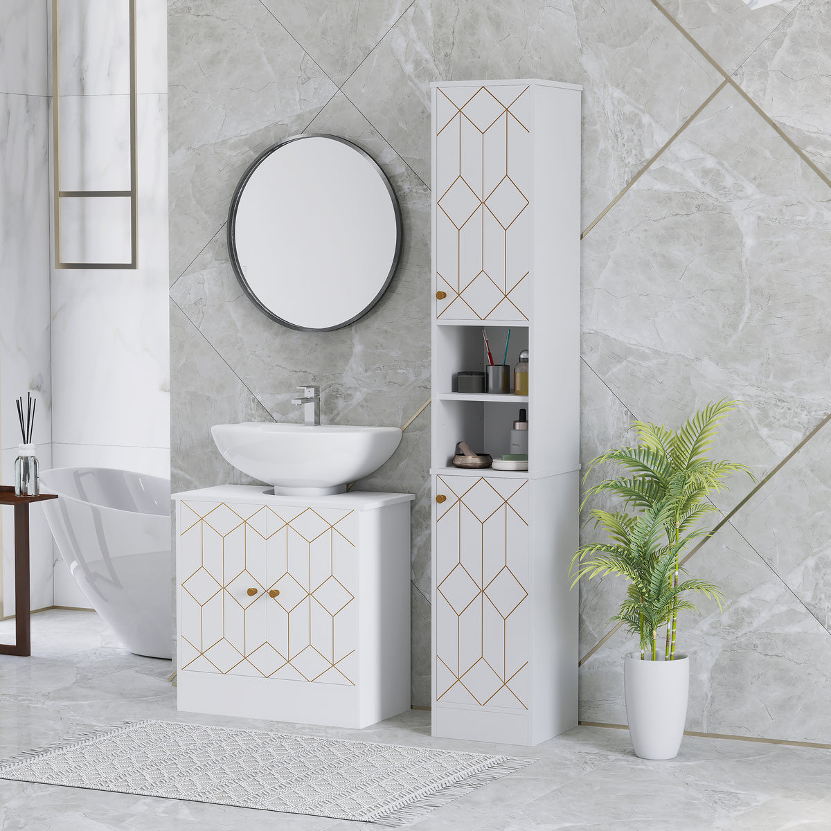 HOMCOM Slim Bathroom Cabinet, Bathroom Storage Cabinet With Doors, White