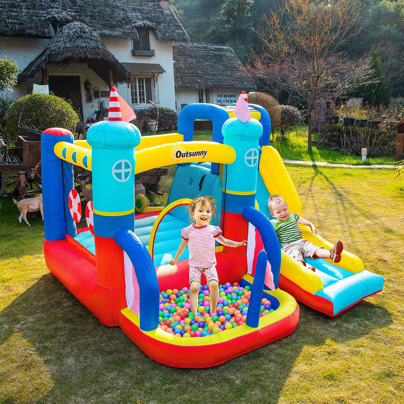 Kids Bouncy Castle With Slide Pool Trampoline Climbing Wall W/ Blower