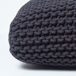 HOMESCAPES Black Square Cotton Knitted Pouffe Floor Cushion