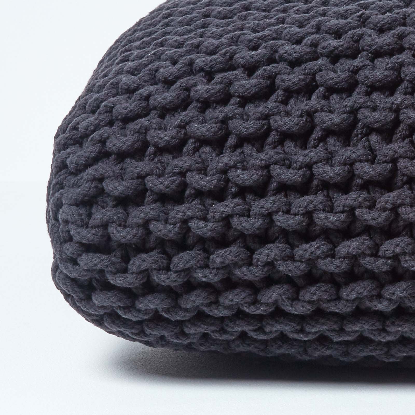 HOMESCAPES Black Square Cotton Knitted Pouffe Floor Cushion