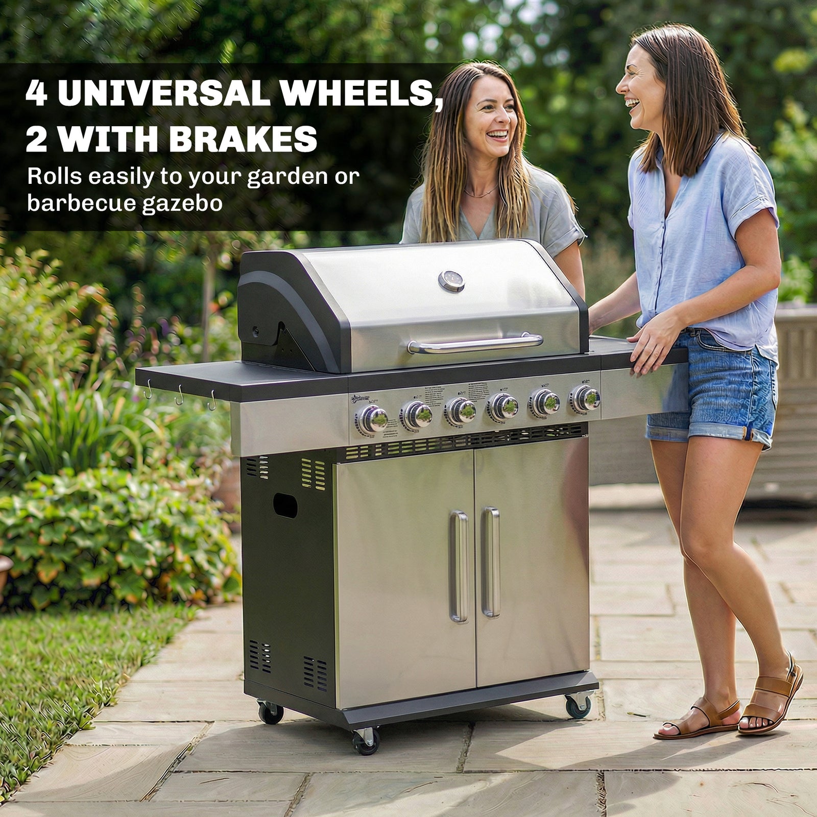 6 Burner Liquid Propane Gas Bbq Grill, Portable Gas Barbecue Grill