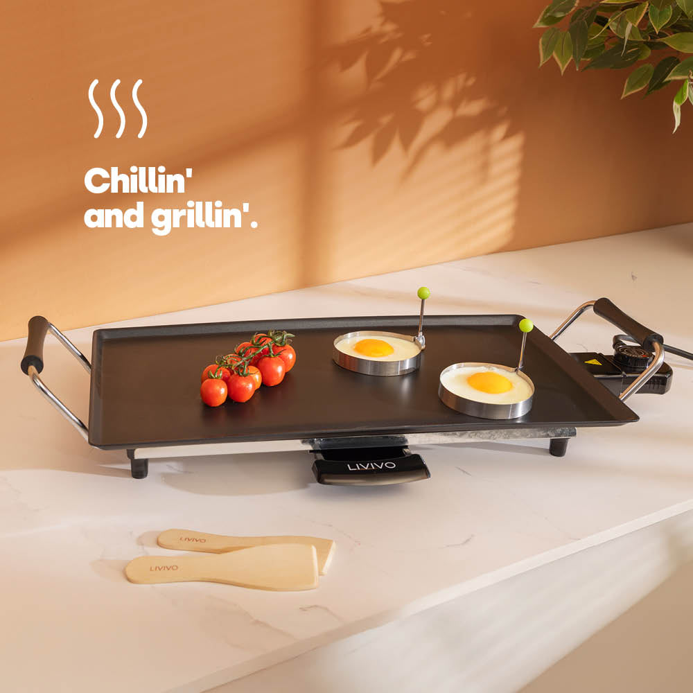 Livivo Teppanyaki Tabletop Electric Grill 2000w With Non Stick Plate And Tray