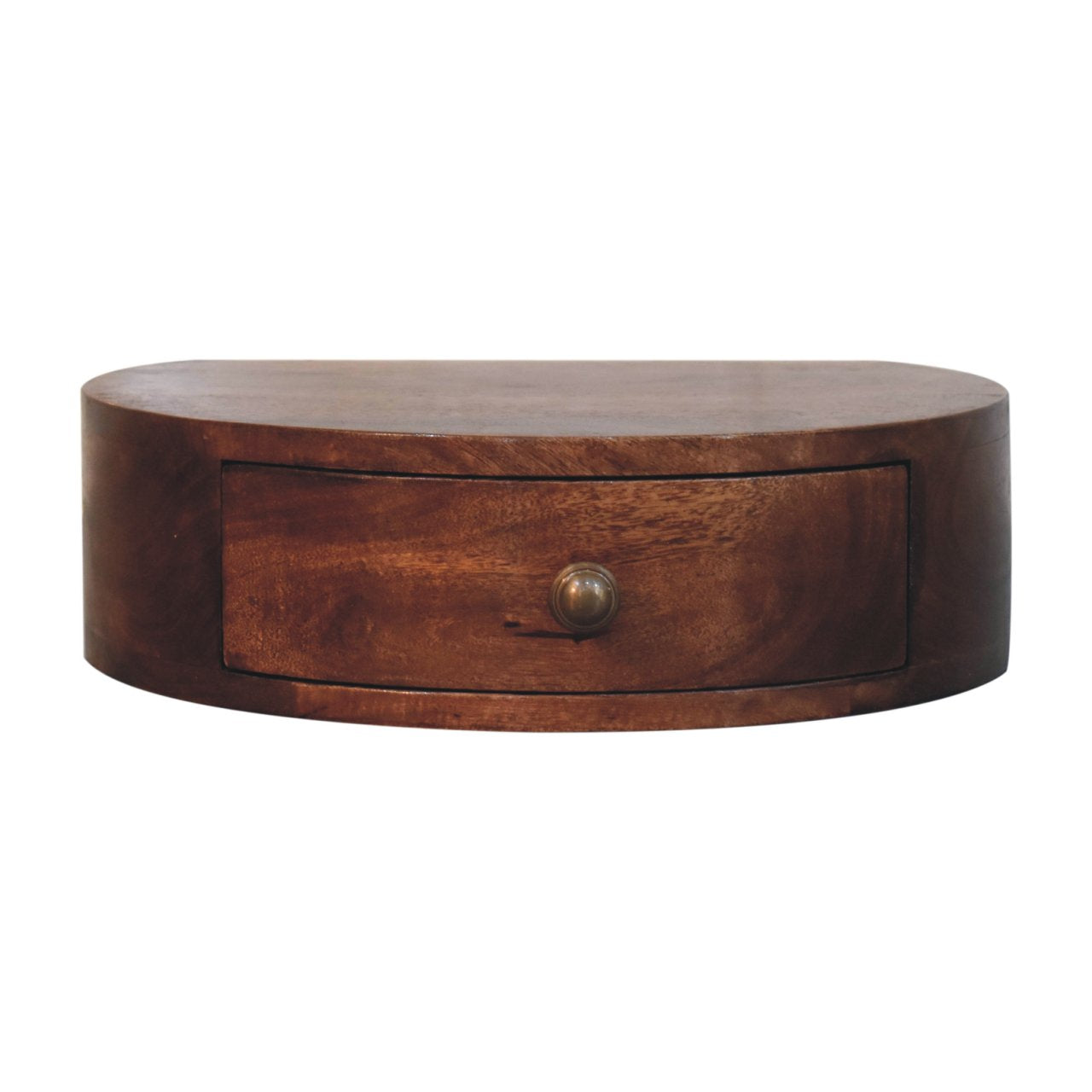 Solid Wood Honey Caramel Wall Mounted Rounded Bedside, 1 Drawer, Dark Brown