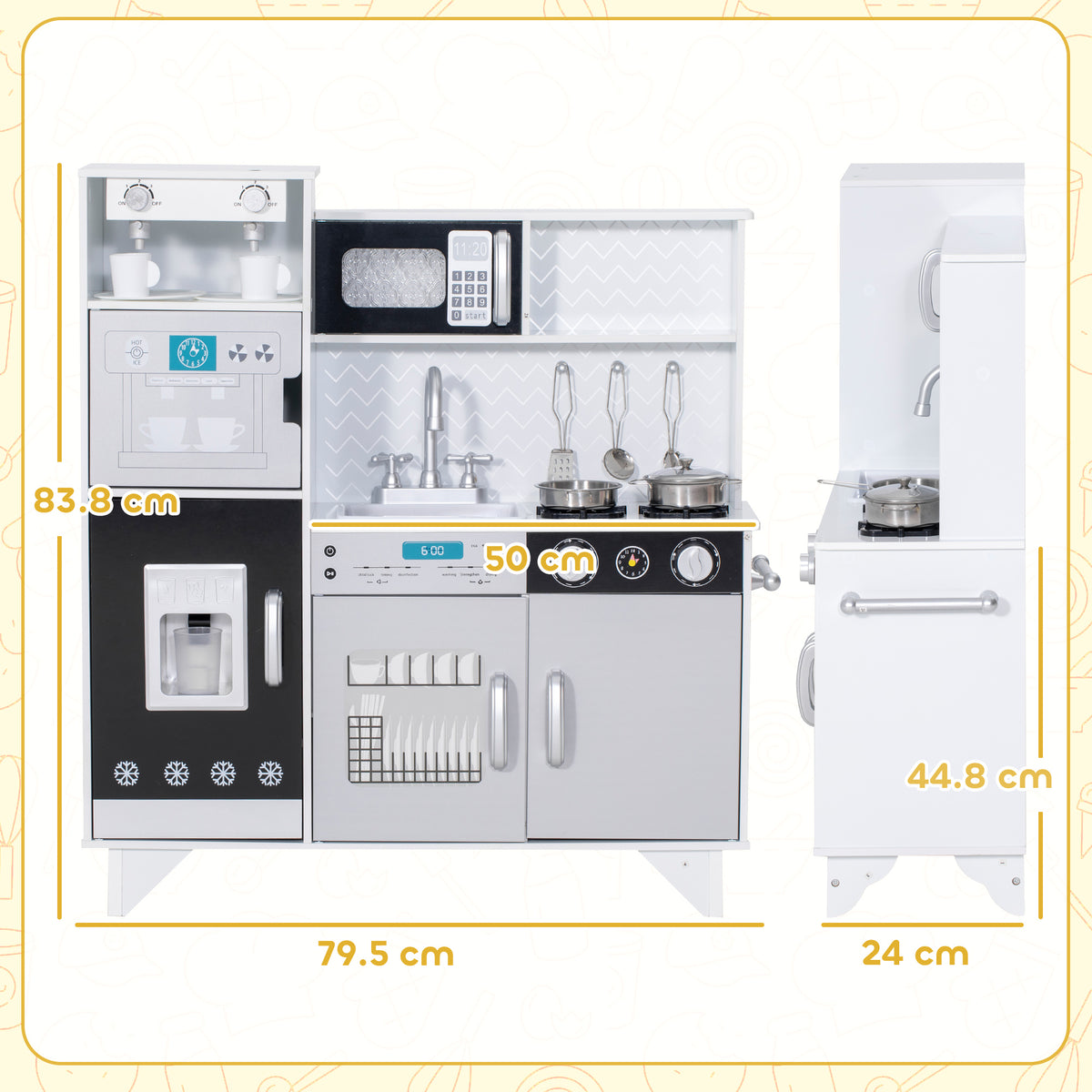 AIYAPLAY Kids Play Kitchen Toy Kitchen With Stove Sounds, Ice & Coffee Maker