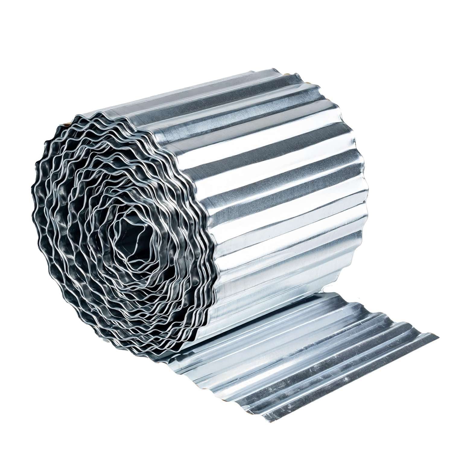 Corrugated Metal Lawn Edging Garden Border Roll | 5m | Silver