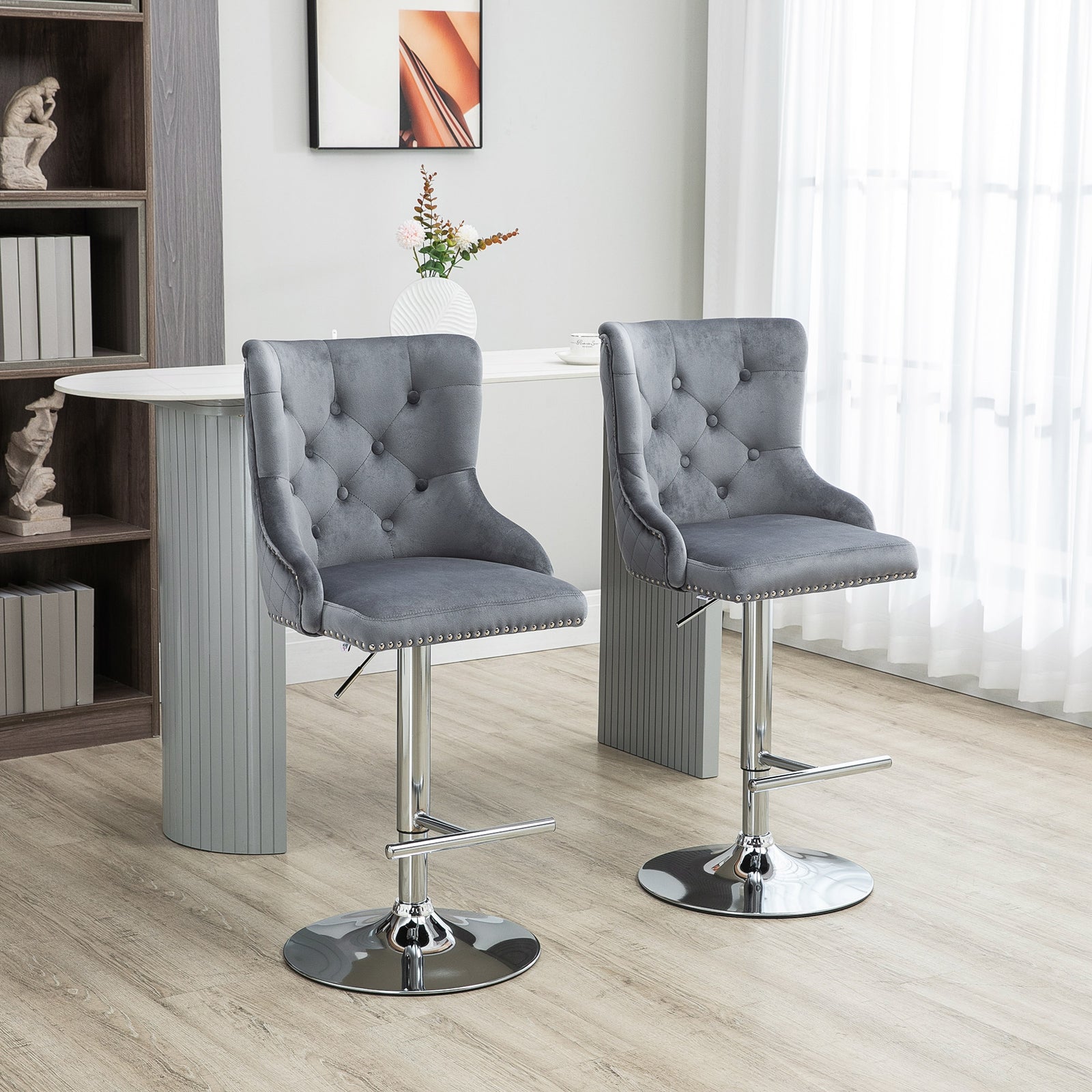 Swivel Bar Stools With Back Footrest Grey