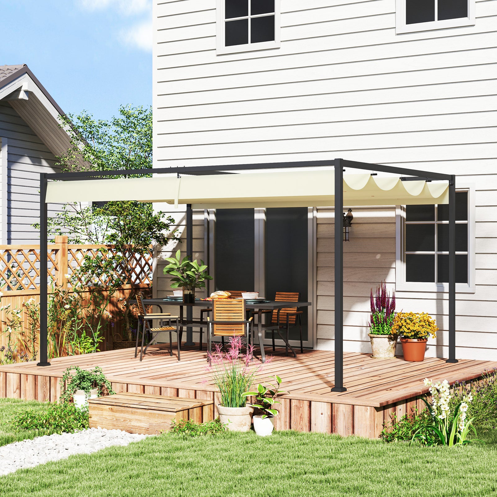 4x3m Metal Pergola Gazebo Retractable Canopy Cream