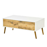 Coffee Table With 4 Drawers, Natural Wood