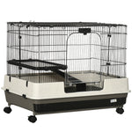Small Pet Animal Cage W/ Metal Wire Top Platform Removable Tray 4 Wheels
