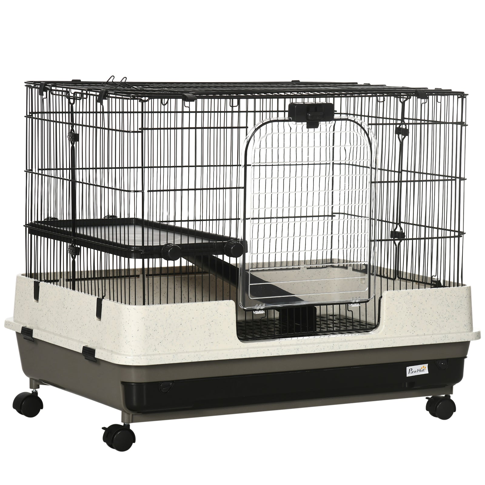 Small Pet Animal Cage W/ Metal Wire Top Platform Removable Tray 4 Wheels