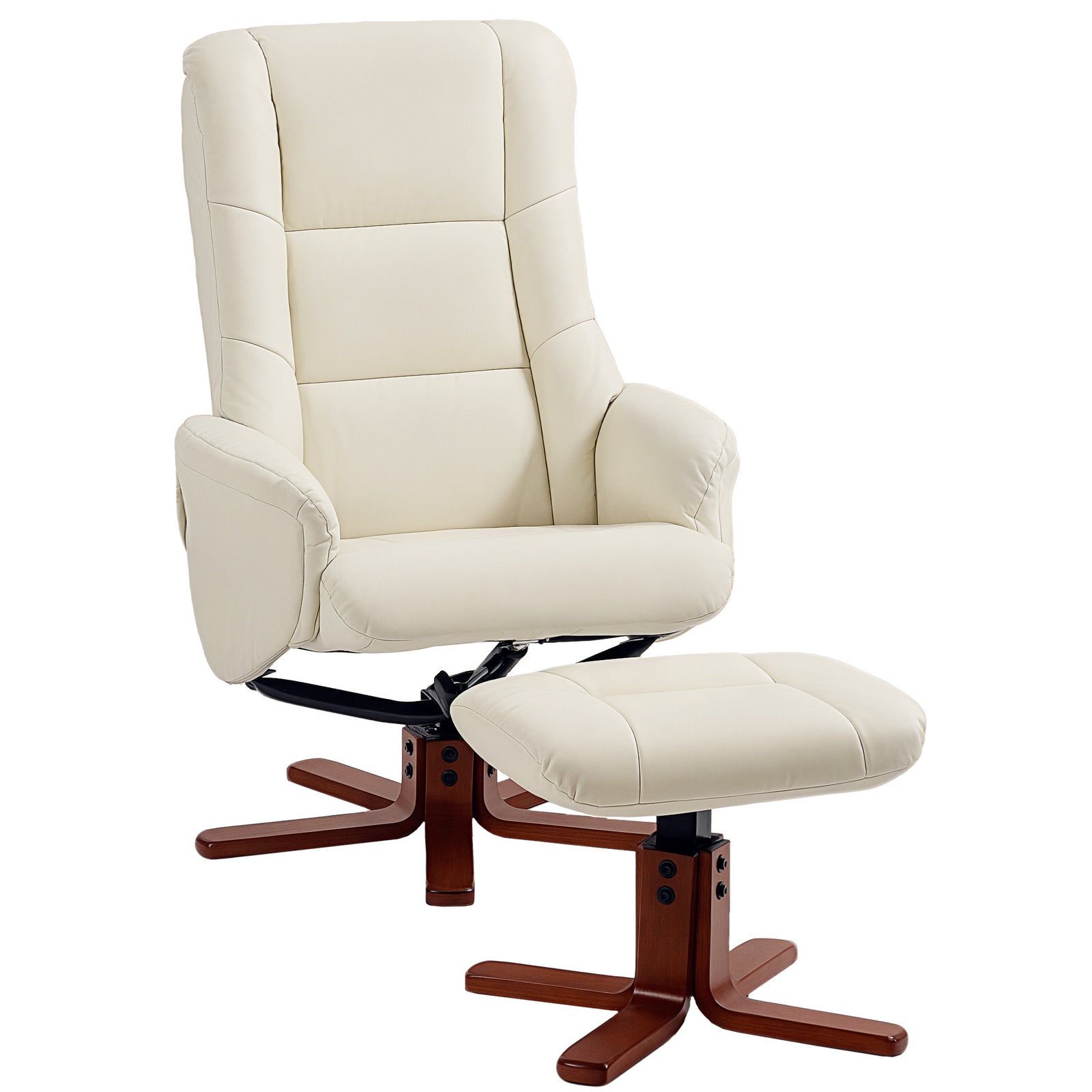 Recliner Armchair With Wood Base, Upholstered Reclining Chair | White