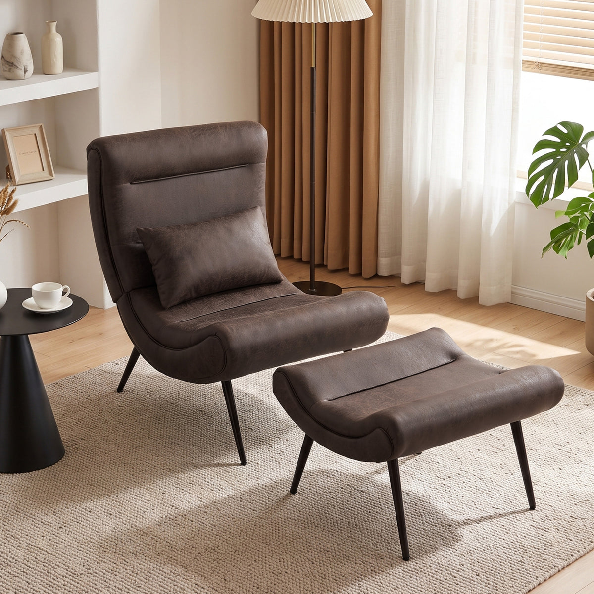 Modern Accent Chair With Footstool, 64cm Wide Seat, Lumbar Pillow