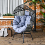 Rattan Leisure Chair W/ Cushion, Garden Egg Chair W/headrest | Light Slate Gray