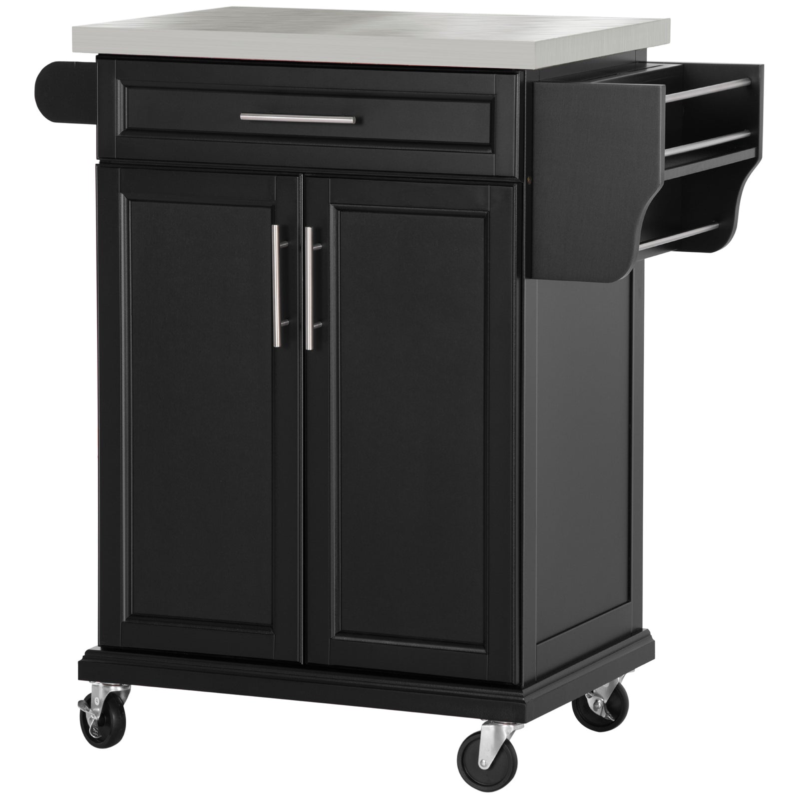 Kitchen Cart Storage Trolley W/ Drawer Cupboard Towel Rail | Black