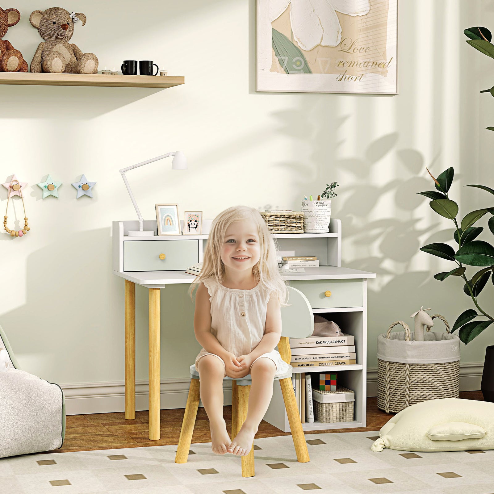 Kids Desk And Chair Set For Studying, Reading, Drawing | Green