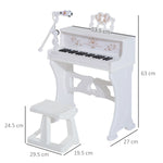 37 Key Keyboard Battery Piano Kids Microphone Stool Educational Game | White