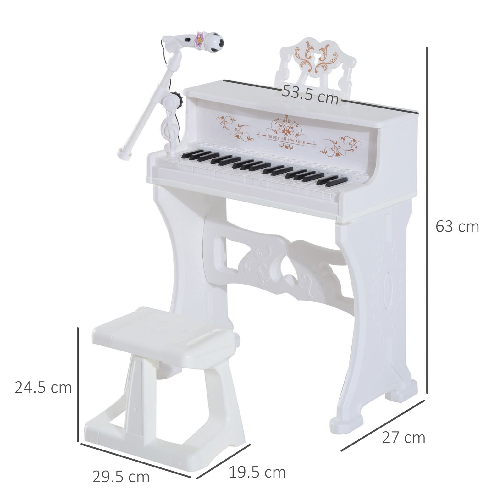 37 Key Keyboard Battery Piano Kids Microphone Stool Educational Game | White