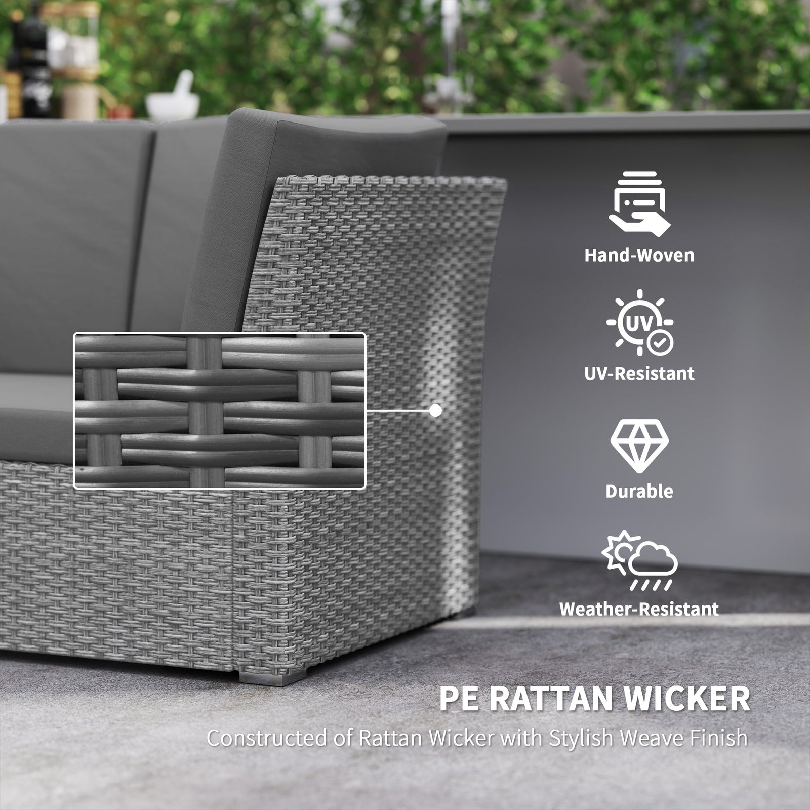 7 Piece Rattan Furniture Set W/ Cushioned Seat, Footstool