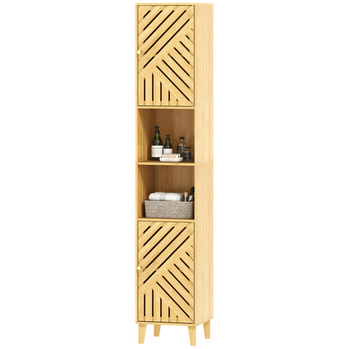 HOMCOM Tall Bathroom Cabinet With Open Compartments And Adjustable Shelves