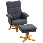 HOMCOM Linen Recliner Chair And Footstool Wooden Base Grey