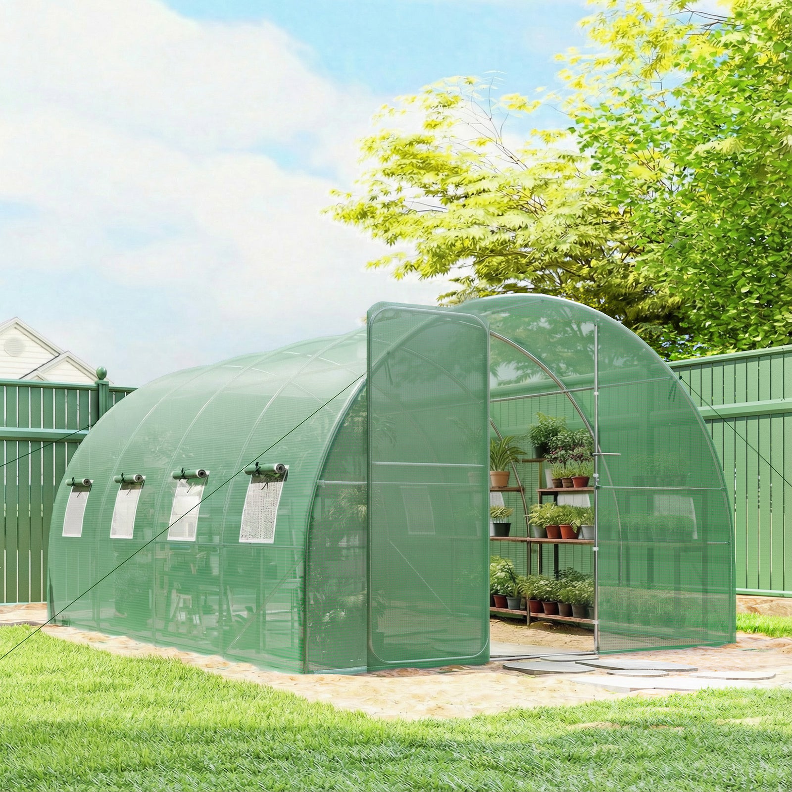 Walk-in Polytunnel Greenhouse With Windows, Garden Tunnel | L | Green