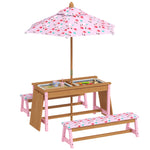 Kids Picnic Table, Garden Table And Bench Set W/ Umbrella, Boxes, Pink