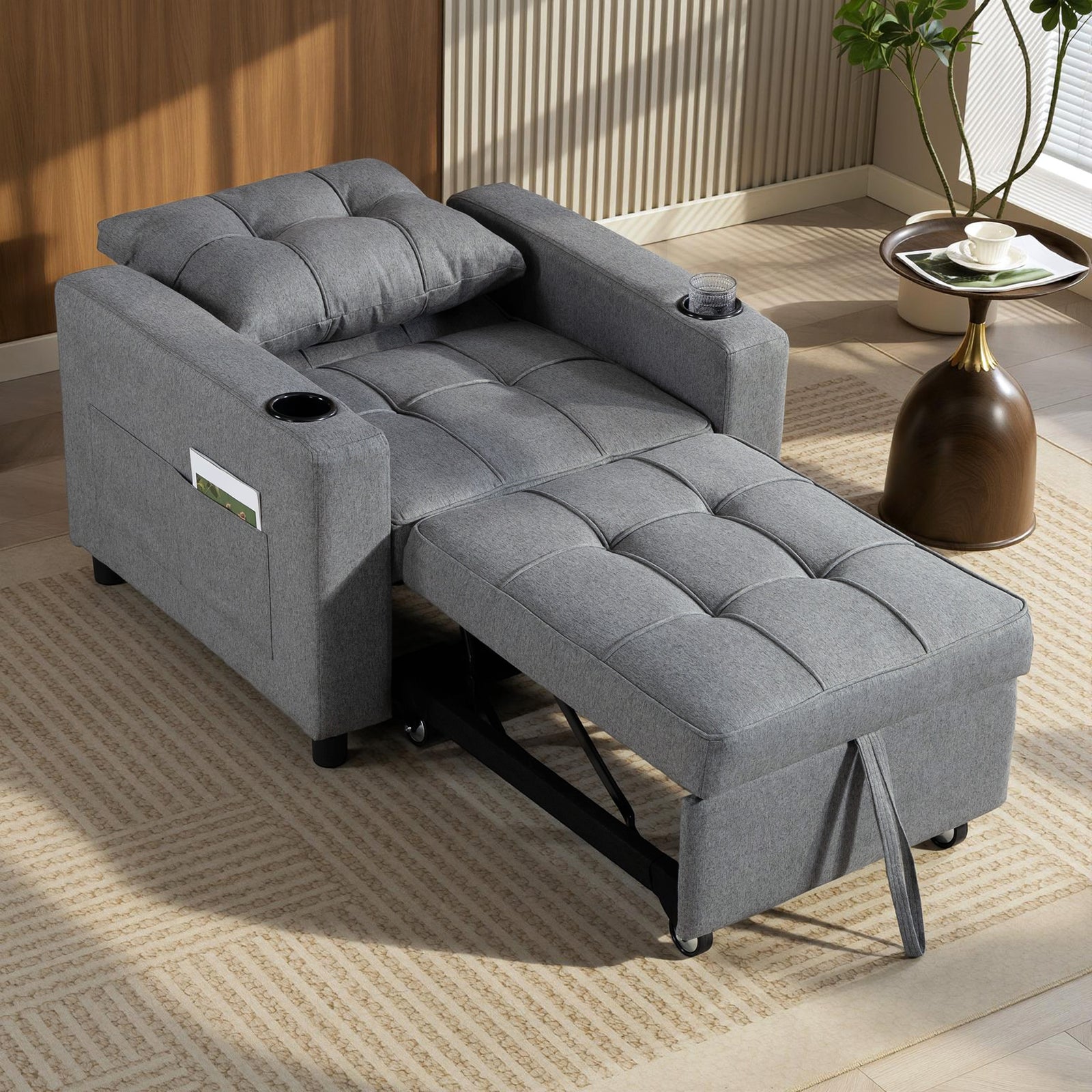 3-in-1 Sofa Bed, Convertible Sleeper Chair With Adjustable Backrest | Dark Grey