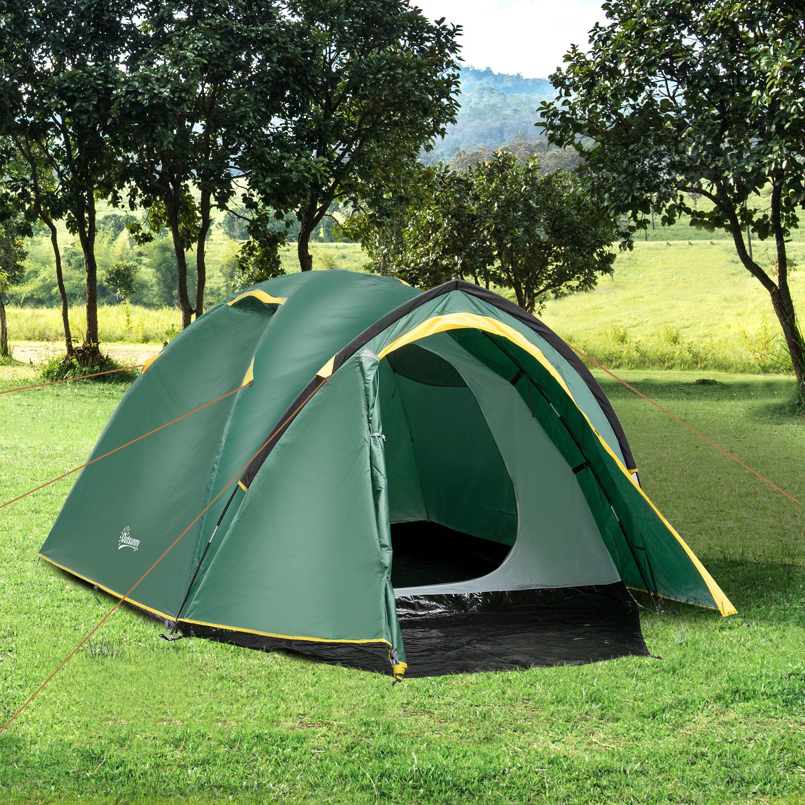 Compact Camping Tent W/ Vestibule & Mesh Vents For Hiking | Multi Colour