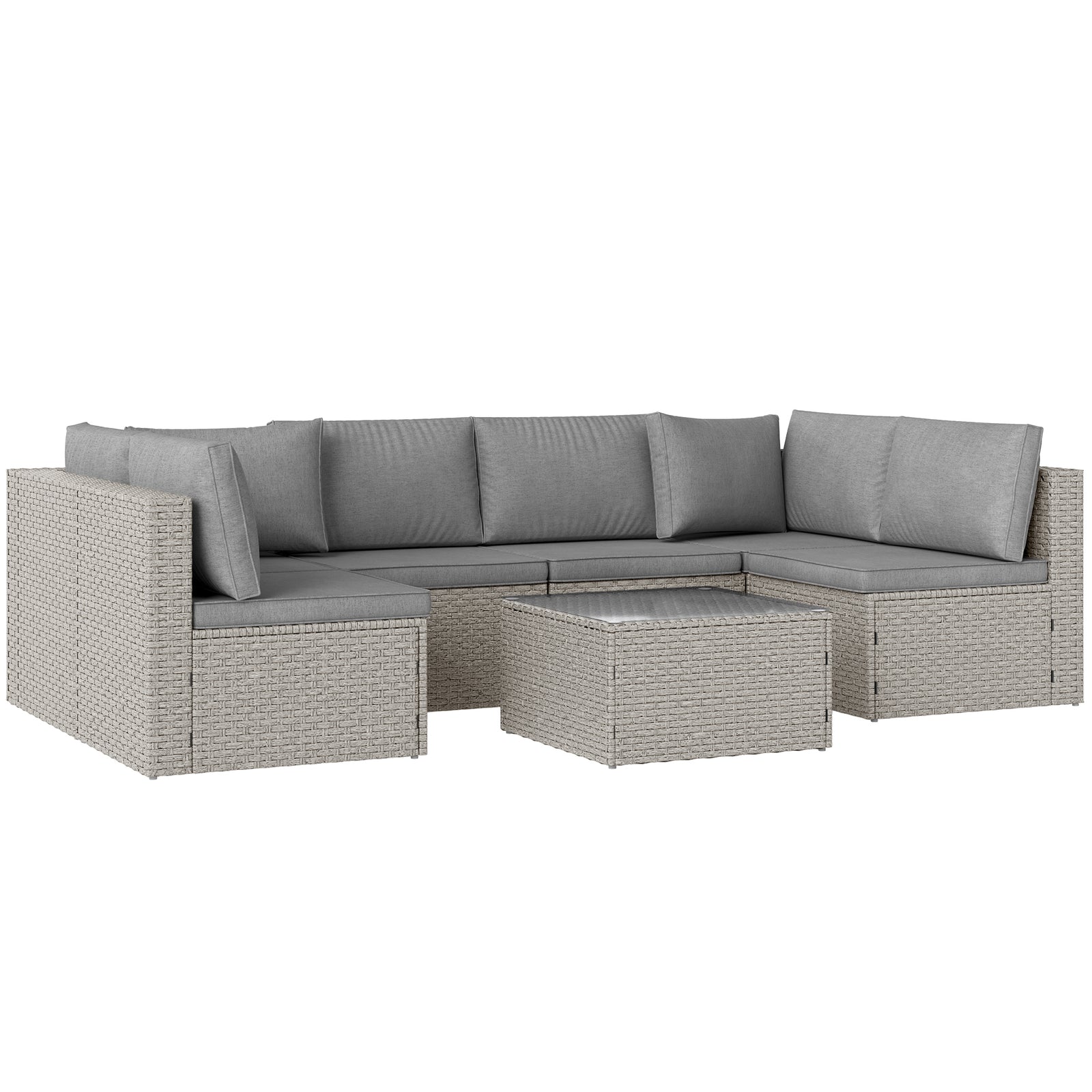 Outsunny 7 Piece Rattan Set, 6 Seater Corner Sofa