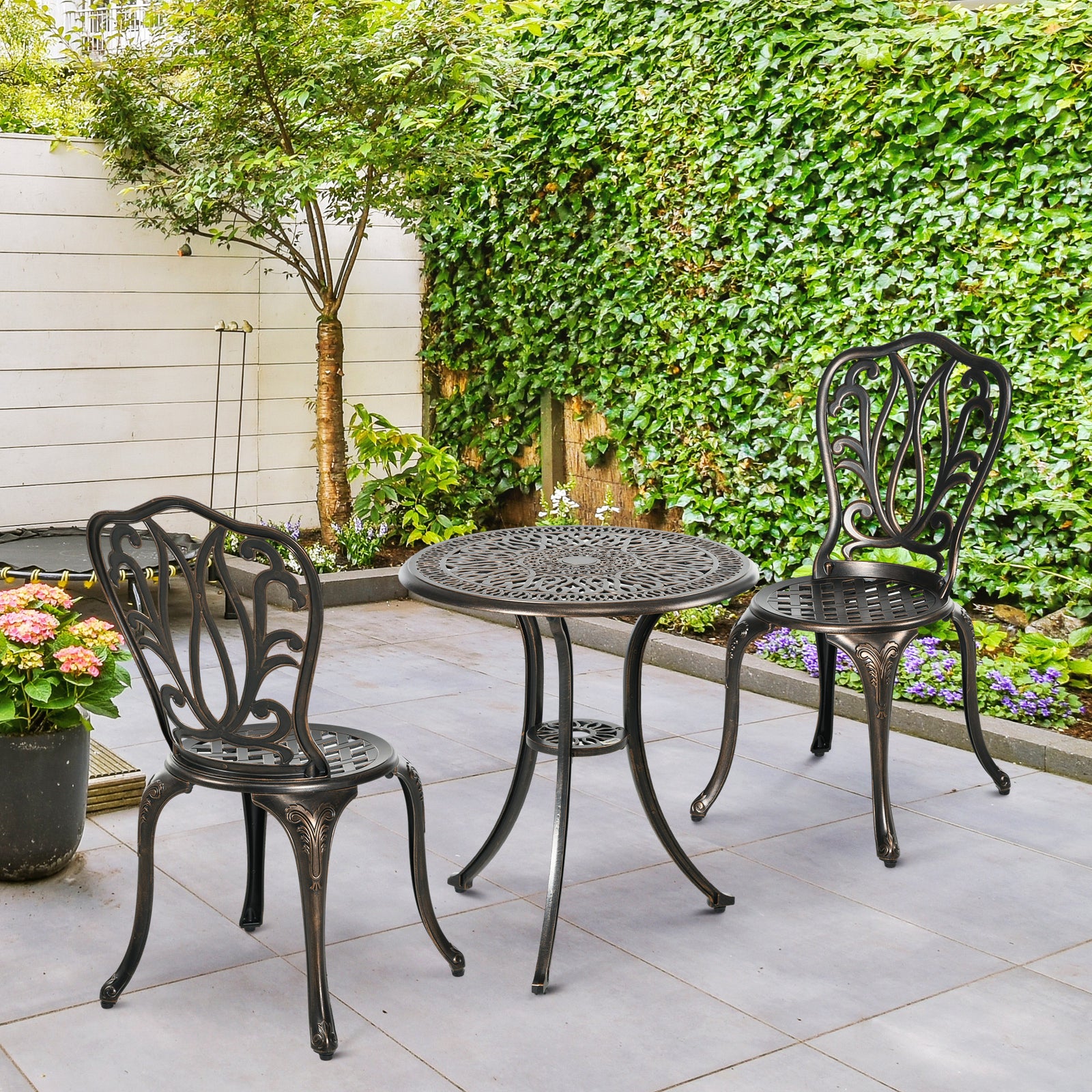 Outsunny 3 Piece Patio Bistro Set Outdoor Table Set W/ Umbrella Hole