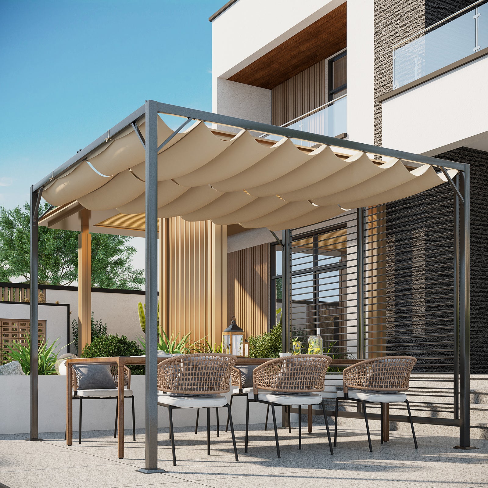 Metal Pergola Patio Sun Shelter Grape Tent Canopy Uv Cut | Beige