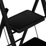 3 Step Ladder Black, Heavy-duty Steel Folding Home Diy Step Stool With Wide Non-slip Steps & Anti Slip Feet 150kg Capacity | 3 Step | Black