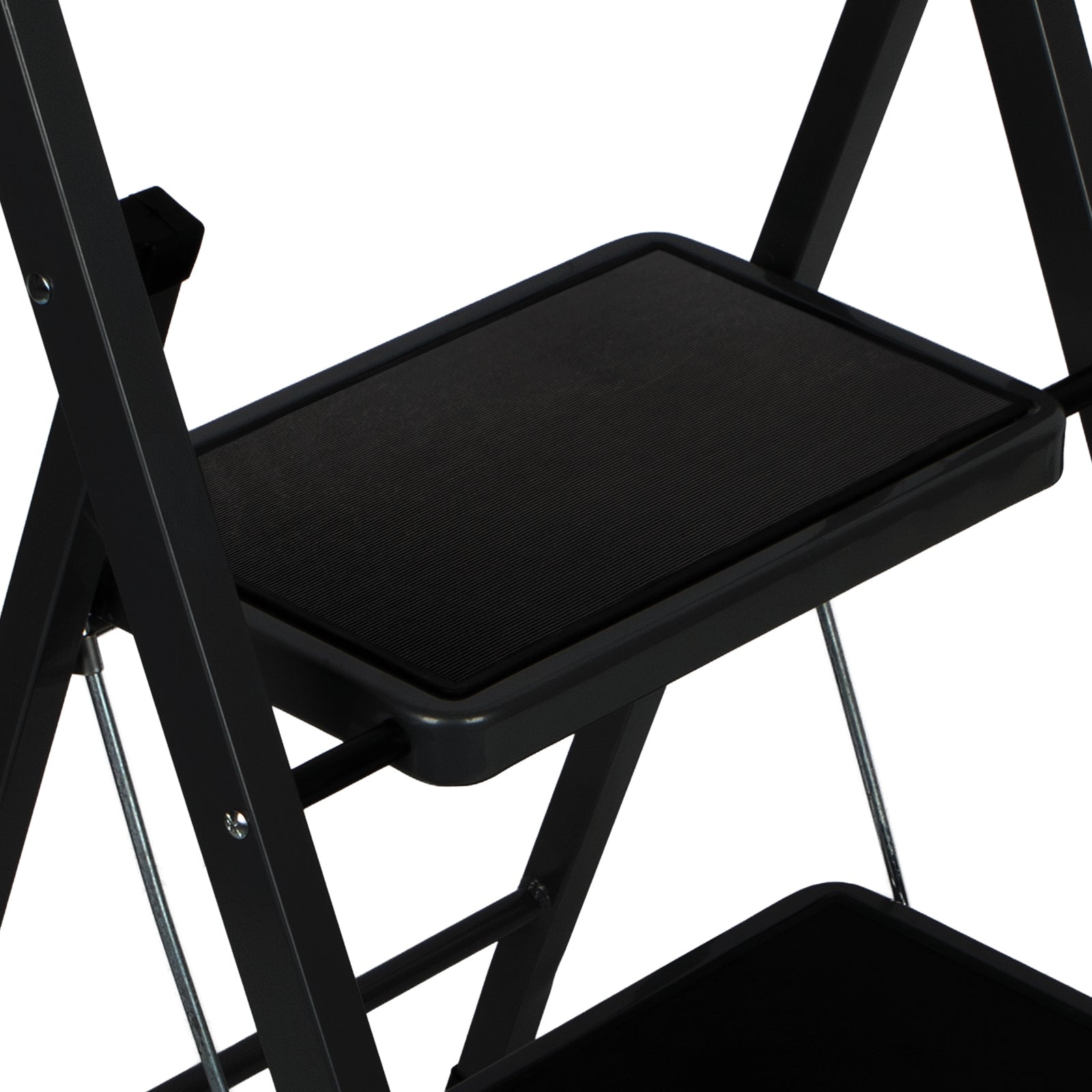 3 Step Ladder Black, Heavy-duty Steel Folding Home Diy Step Stool With Wide Non-slip Steps & Anti Slip Feet 150kg Capacity | 3 Step | Black