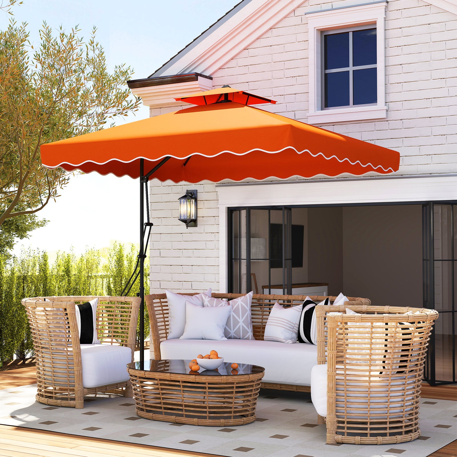 2.5m Square Cantilever Parasol W/ Ruffles | Orange