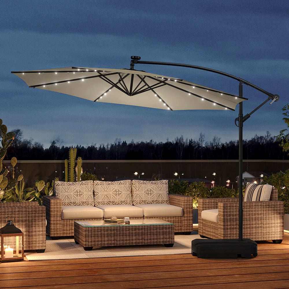 Living and Home 3m Banana Cantilever Patio Umbrella With 32 Solar-powe