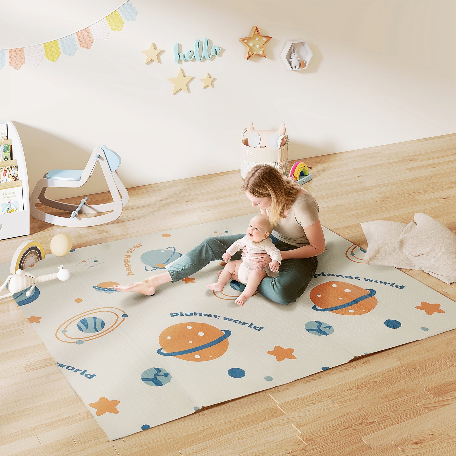 Baby Play Mat, Foldable Activity Playmat, Astronaut & Planet Theme