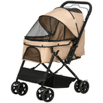 Pet Stroller Dog Foldable Travel Carriage With Reversible Handle | Brown
