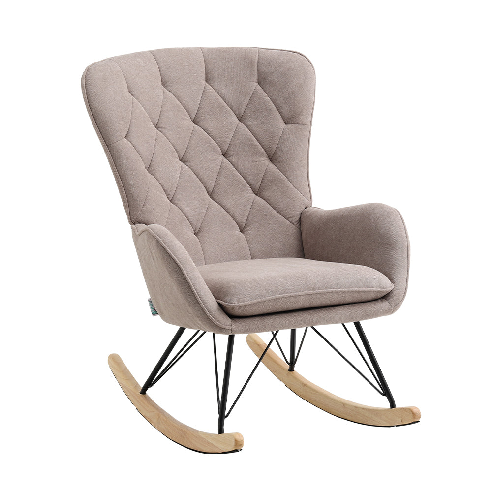 Grey Modern Upholstered Rocking Chair For Living Room Bedroom | One Size | Light Brown